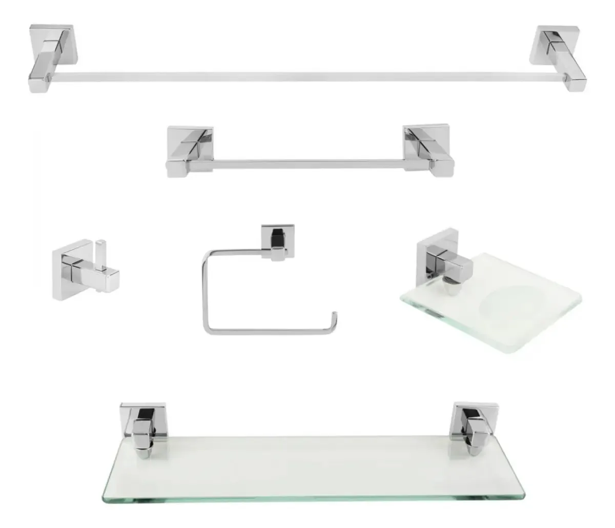 Kit Acessórios Para Banheiro 6 Peças Inox Square Ducon