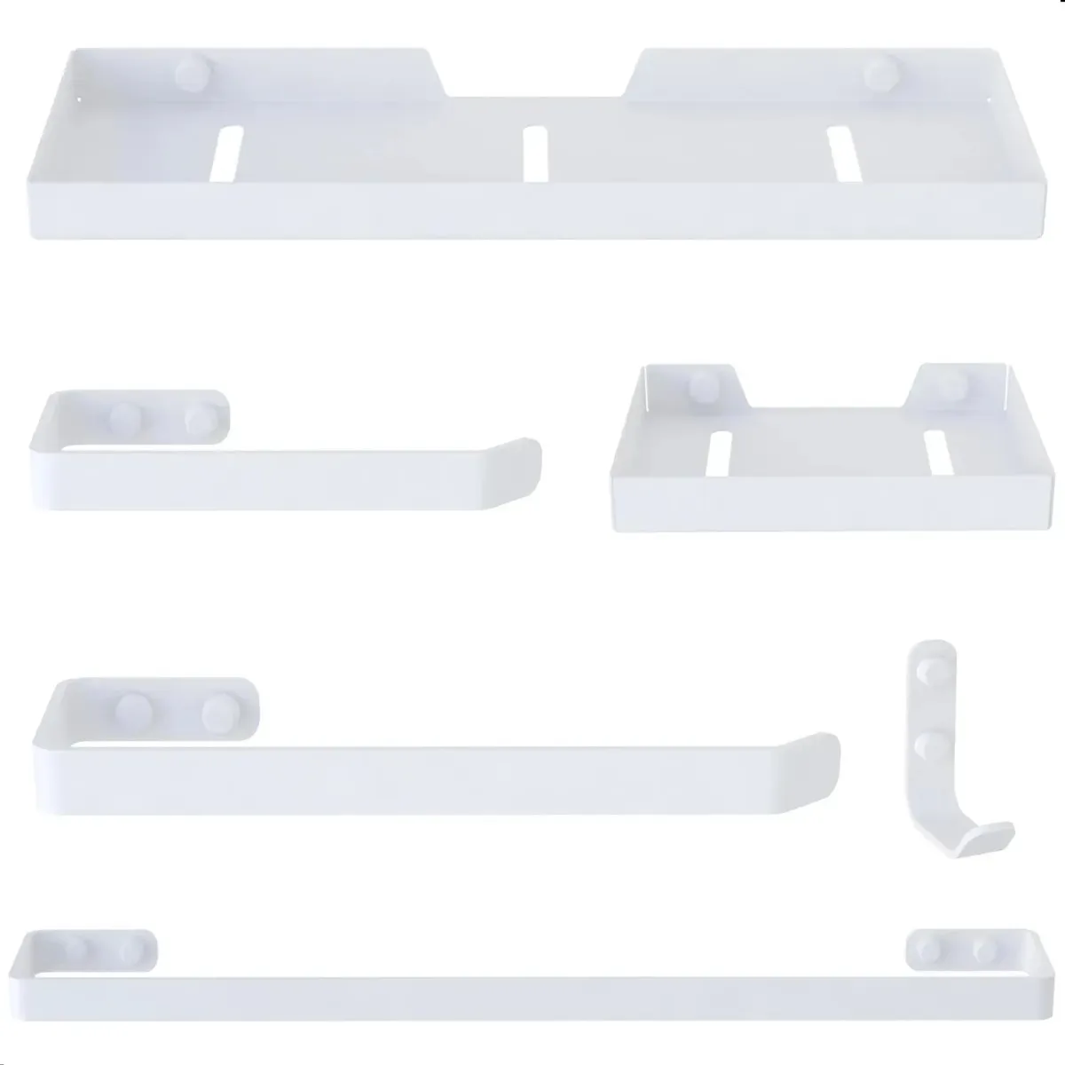 Kit De Acessórios Para Banheiro 6 Peças Linha Quadrada Cor Branco