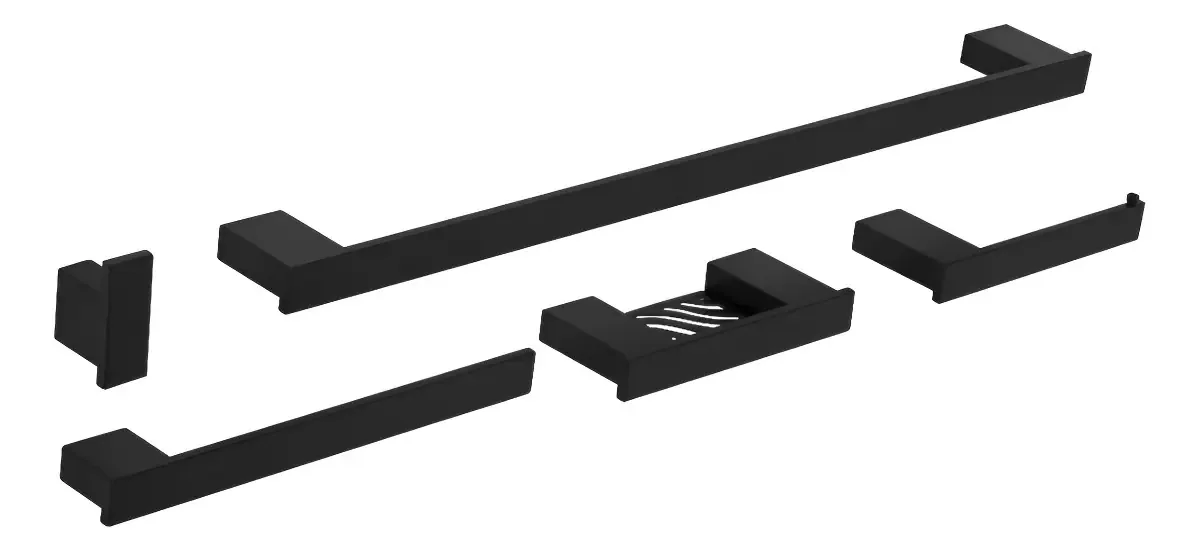 Kit De Acessórios Para Banheiro Preto Fosco Master 5 Peças