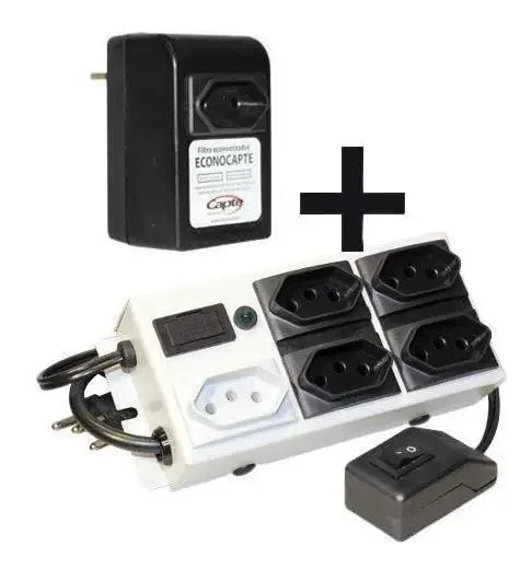 Kit Economia De Energia Filtro Eco C 5 Tomadas E Econocapte Cor Outro
