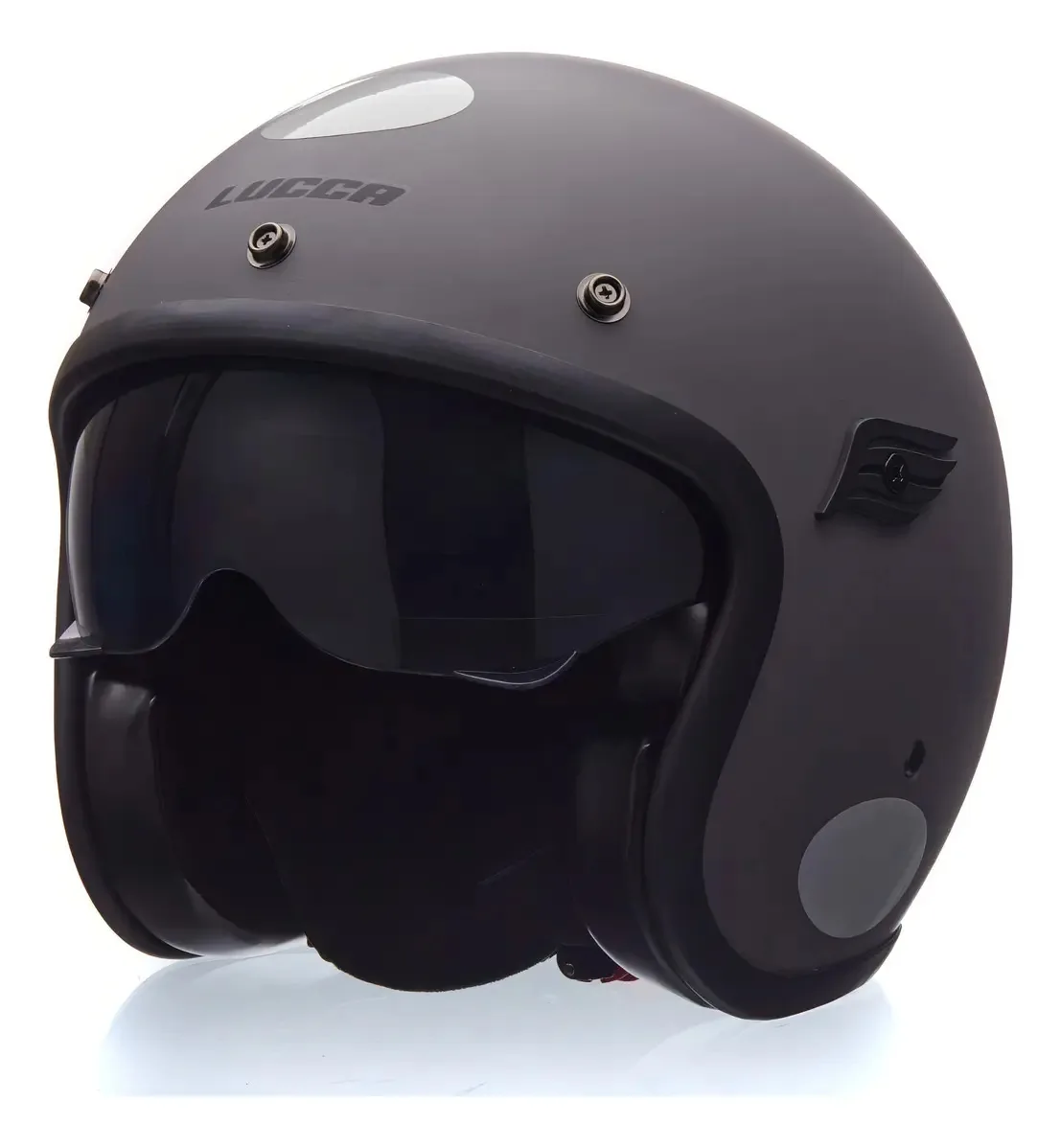 Capacete Lucca Galaxy 2 Viseiras + Óculos Solar Cor Titanium Cor Cinza-escuro Desenho Aberto Old School Tamanho do capacete 60