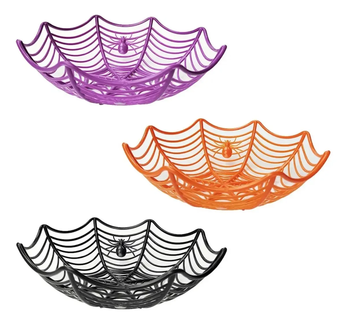 Cesta Plástica Redonda V.M.P. para Doces Teia Aranha Halloween 28cm Sortida