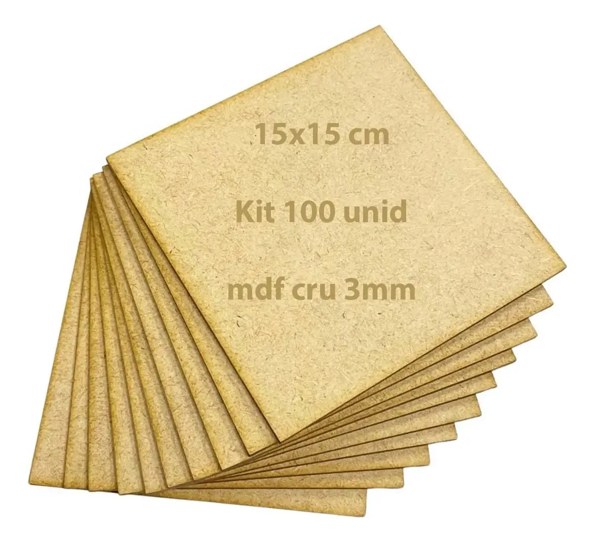 Kit 100 Placas MDF 15x15cm 3mm Genitori Laser Artesanato