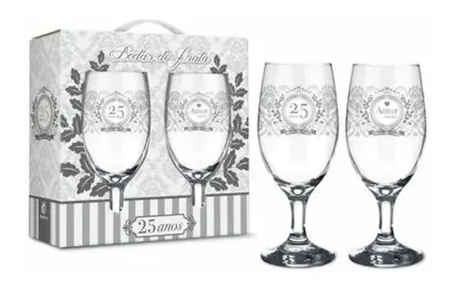 Conjunto 2 Taças Bodas De Prata 25 Anos