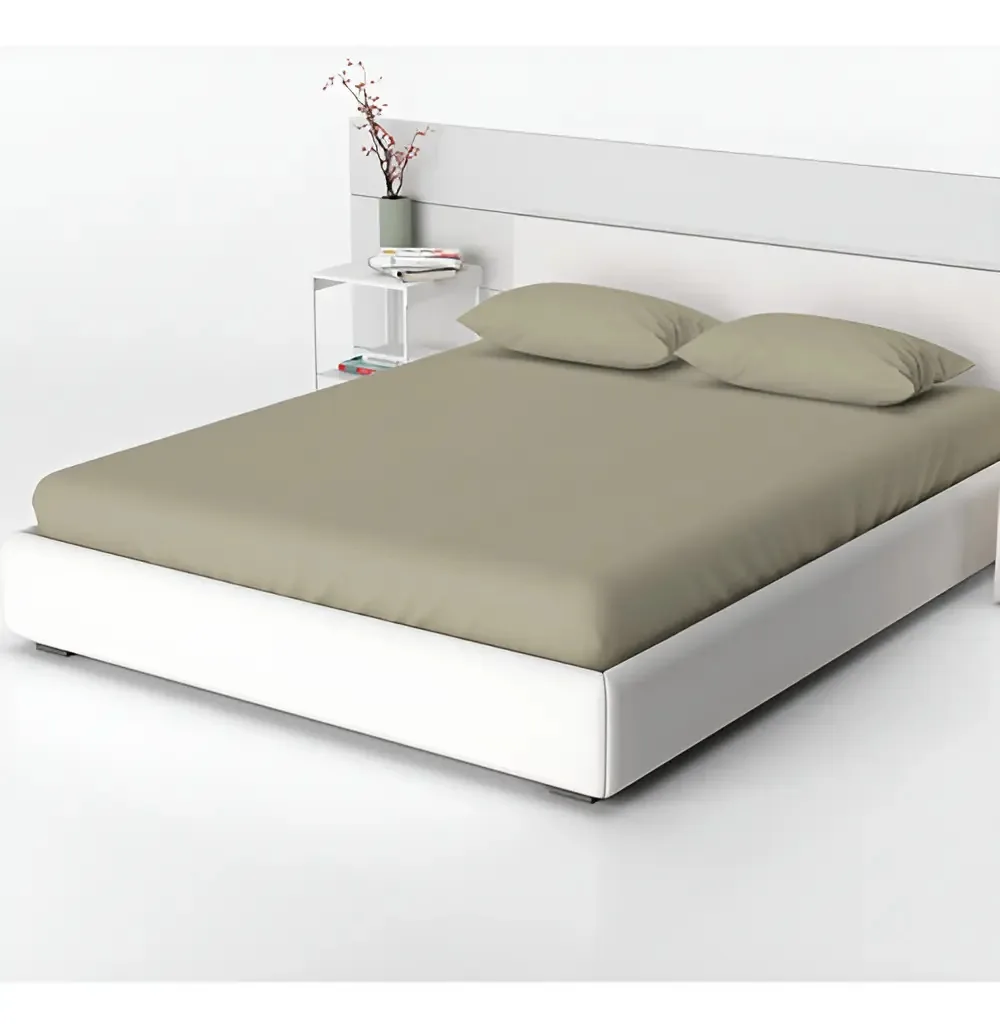 Lençol Roupa Forro De Cama Avulso C Elástico Cama Queen Size Cor Cáqui Desenho Do Tecido Liso