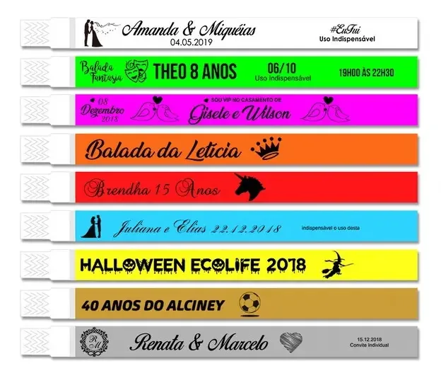 100 Pulseiras De Identificação Personalizadas Para Festas Cor Sortidas
