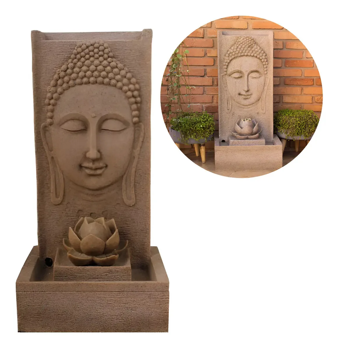 Fonte Água Decorativa Jardim Led Buda Flor Poliresina Painel
