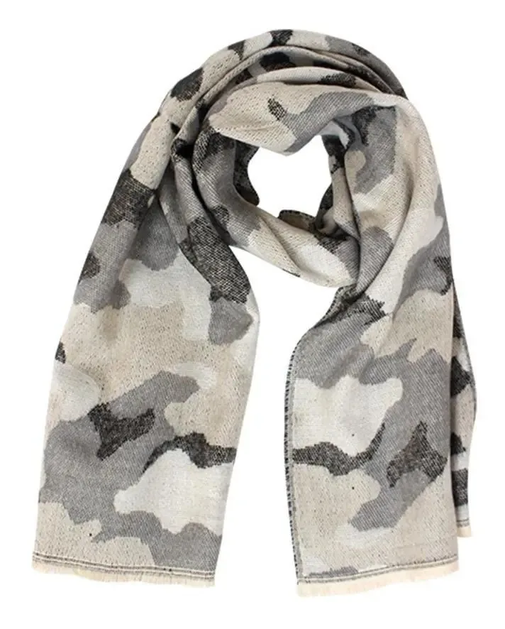 Cachecol Camuflado Cinza E Bege Acrílico 180x62 Cm