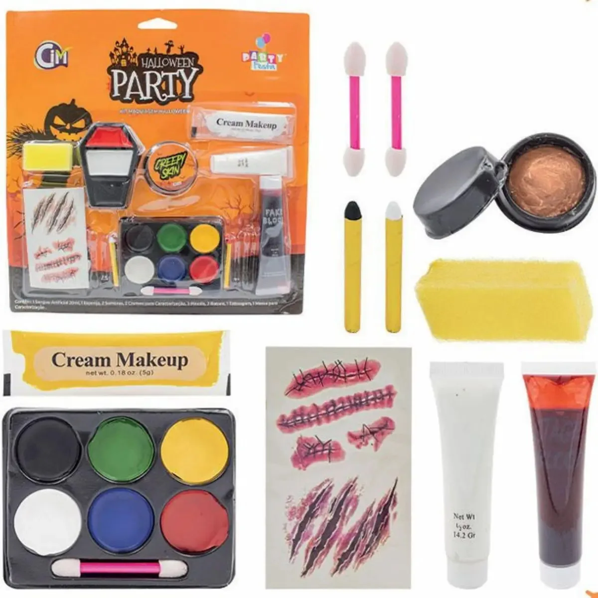 Kit 13pçs Maquiagem Artística De Halloween Com Tatuagem