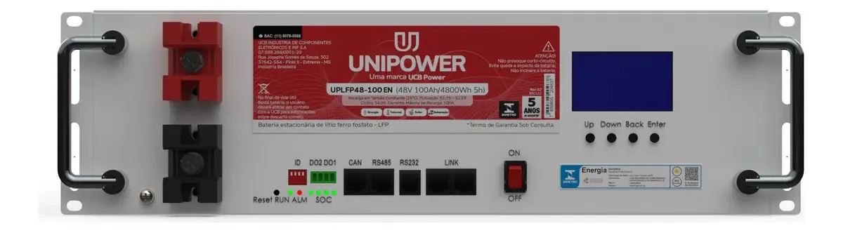 Bateria Unipower LiFePO4 48V 100Ah 4000 Ciclos Energia Solar Off Grid