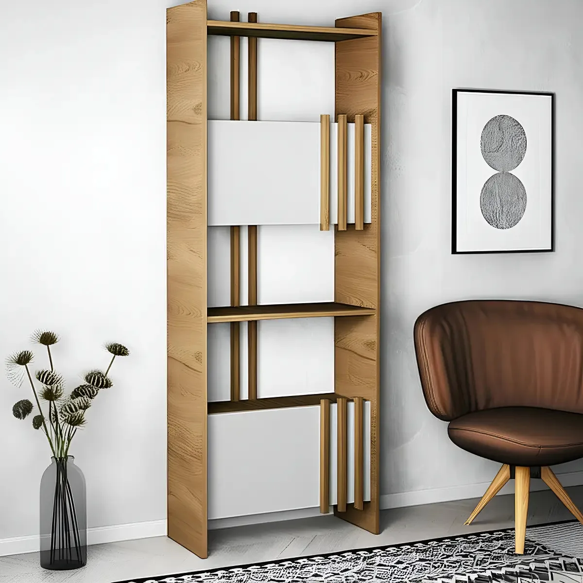 Estante Para Livros Arbos 2 Portas 6 Prateleiras Ripado Cor Marrom