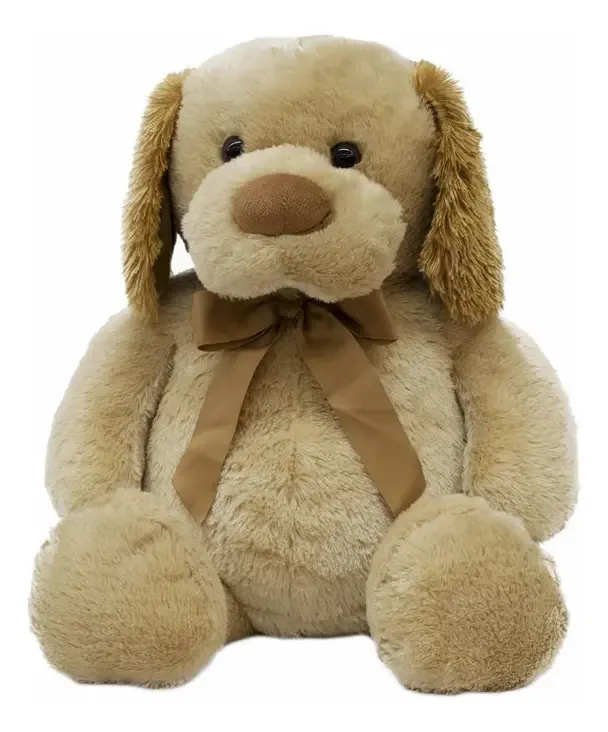 Cachorro Marrom Claro Orelhas Marrom Com Laço 39cm - Pelúcia