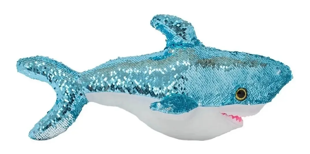 Tubarão Lantejoulas Azul Prateado 47cm - Pelúcia