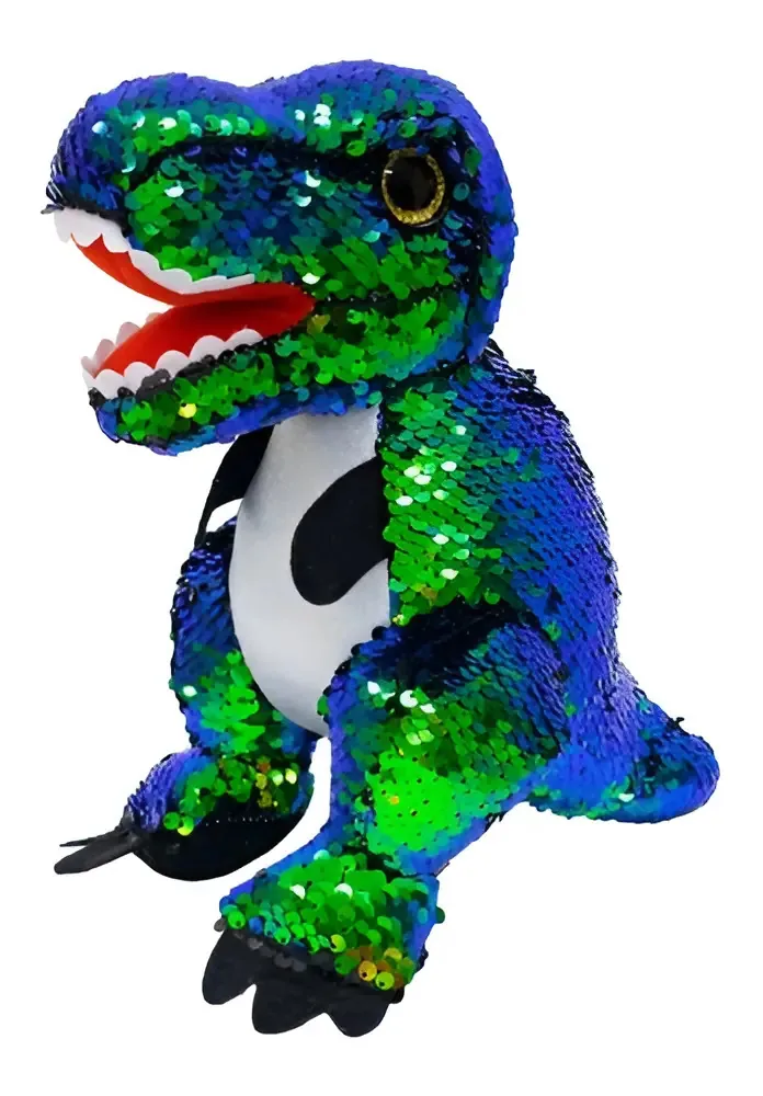 Dinossauro Pelúcia Fofy Tiranossauro Rex Verde 26cm Lantejoulas