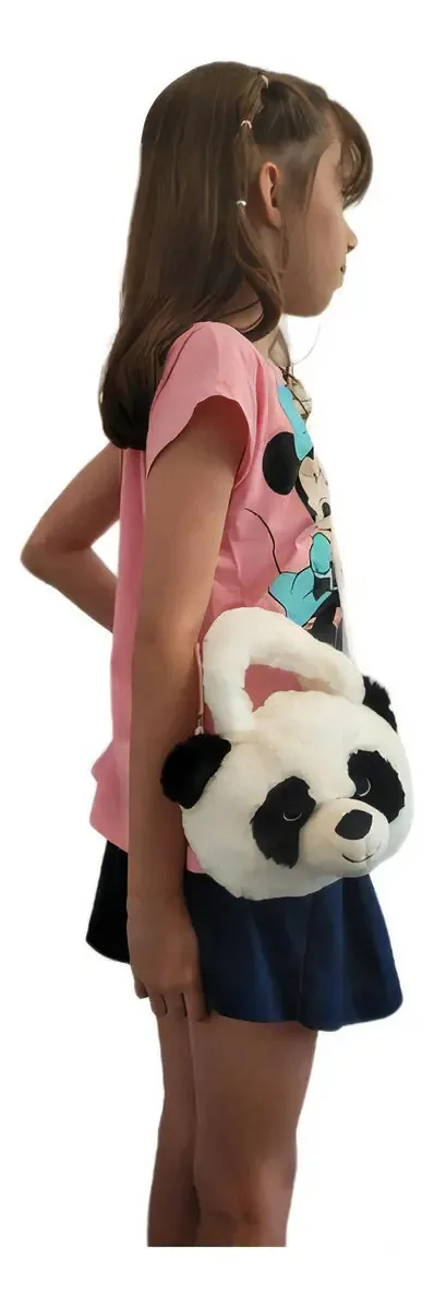 Bolsa Infantil Urso Panda De Pelúcia Alça Transversal E Mão Acambamento Dos Ferragens Zipper Branco E Metal Cor Branco Cor Da Correia De Ombro Branco