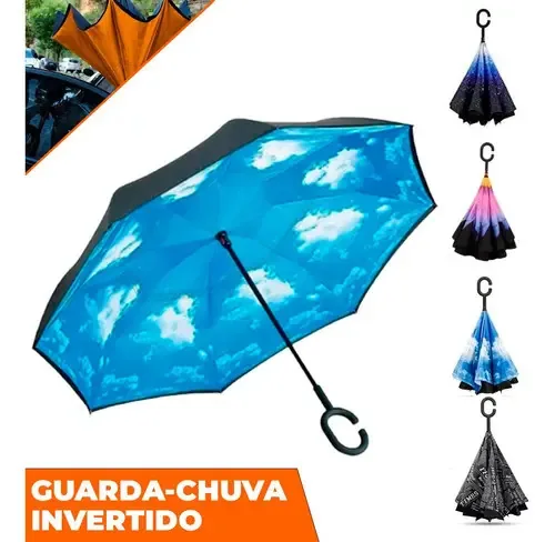 Guarda Chuva Invertido Reforçado Camada Dupla Impermeável