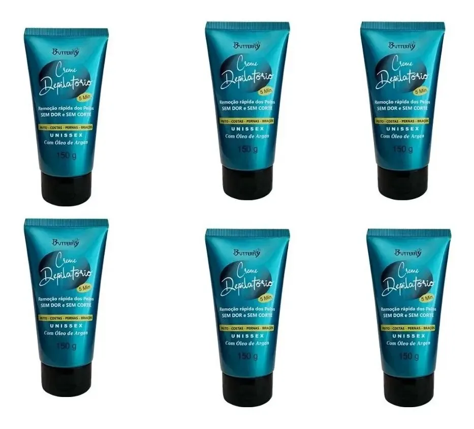 Creme Depilatório Com Óleo De Argan Butterfly 150g Kit 6