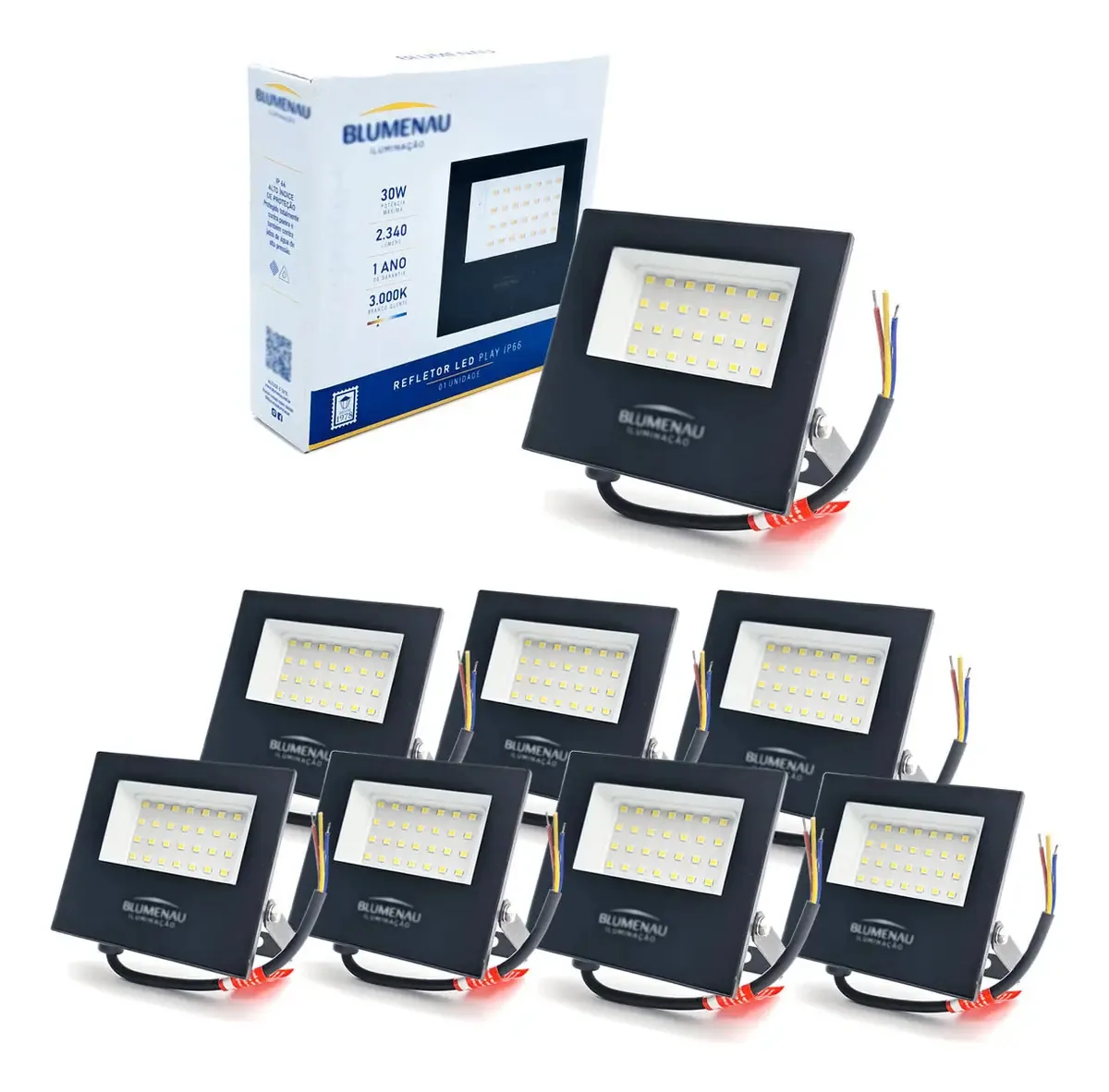 Kit com 8 Refletores LED Blumenau de 30W Luz Branco-Frio