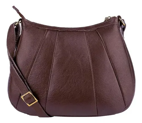 Bolsa Transversal Em Couro Liso Greice - Café