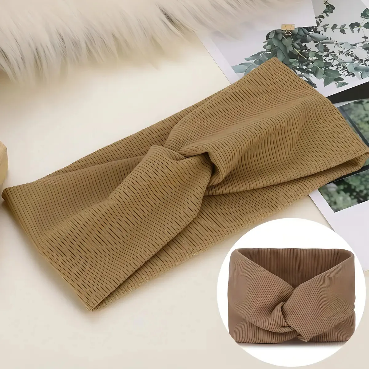 Turbante Bandana Tiara Larga Headband Faixa Para Cabelo Moda Cor Marrom-claro
