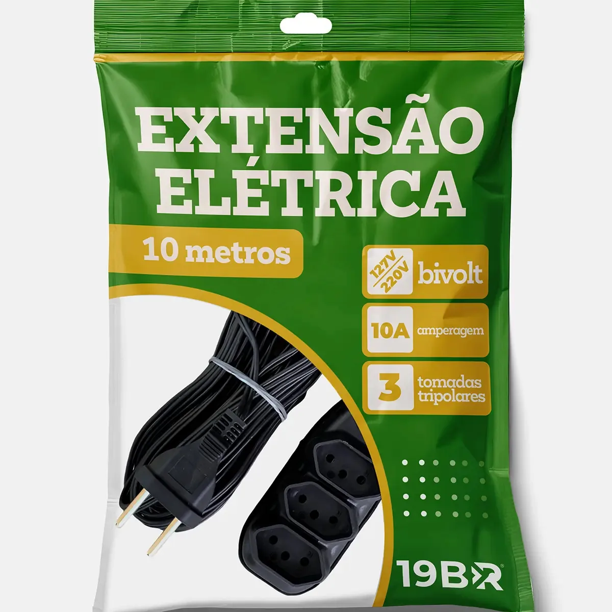 Extensão Elétrica 10 Metros Preto 3 Tomada Tripolar 19BR Preto