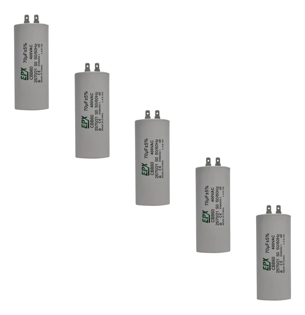 Kit 5 Capacitores Permanente 70uf 400v Epx (c/terminal)