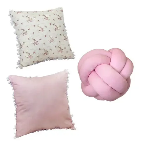3 Almofadas Floral Rosa Decoração Nó Quarto Infantil