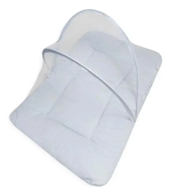 Colchonete Portátil Bebê Mosquiteiro - Listrado Azul Bebê
