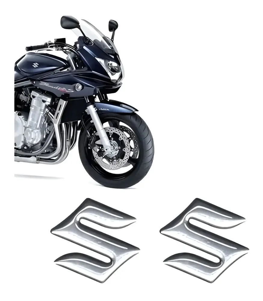 2 Adesivos Cromados Resinados Suzuki Tanque Moto Universal