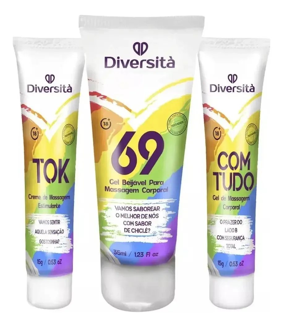 Kit 03 Lubrificantes Excitante Sensual Diversitá - Pessini Sabor Neutro