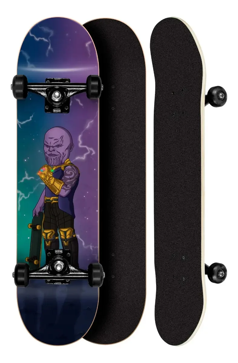 Skate infantil Super Herois Infantil ate 90kgs desenho thanos - violeta-escuro