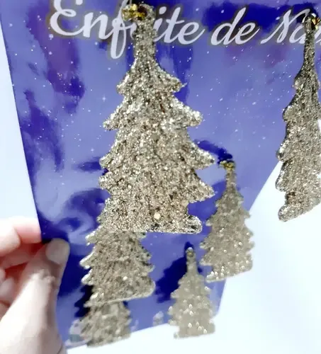 Enfeite De Natal Árvore Dourado E Prateado C/ Glitter 12 Un