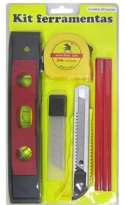 Kit Ferramentas Com Trena Estilete Nível Lápis Lâminas