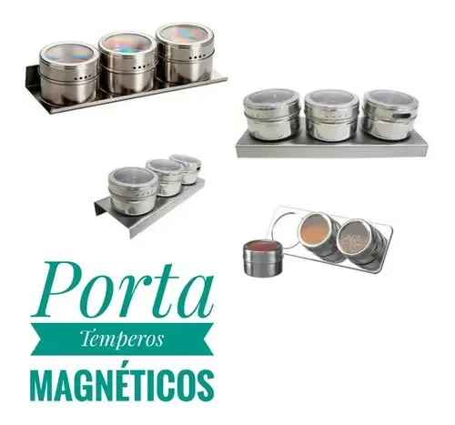 Kit 2 Porta Temperos E Porta Condimentos C/ Imã Em Inox