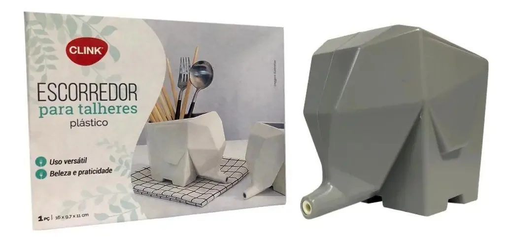 Escorredor Talheres Decorativo Cozinha Louça Elefante Cinza