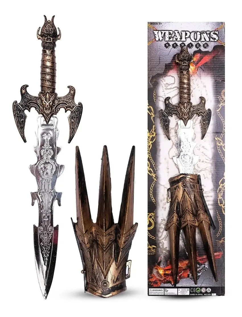 Kit Brinquedo Guerreiro Medieval C/ Espada E Garra P Brincar Cor Dourado-envelhecido