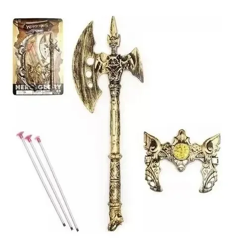 Kit Mediavel Arco E 3 Flechas + Machado + Mascara Warriors