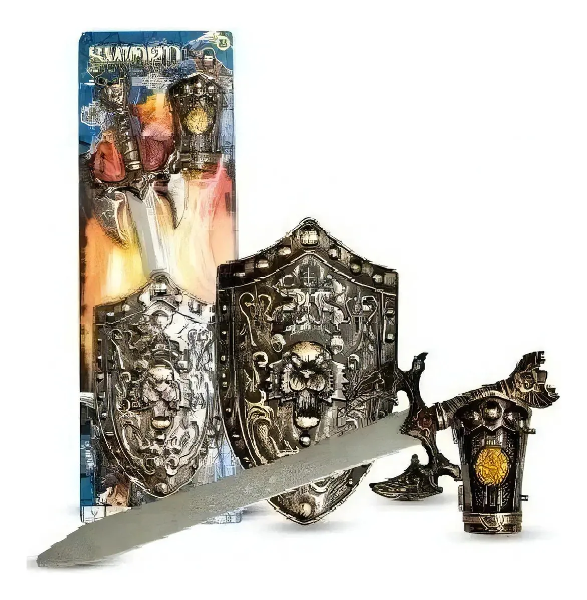 Gladiador Medieval Kit Espada Escudo E Armadura Bracelete Cor Dourado