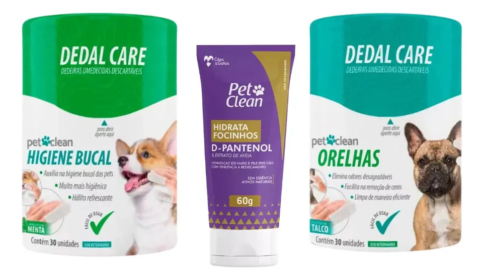 Kit Hidratante Focinho + Dedal Orelhas + Dedal Bucal Tamanho Médio