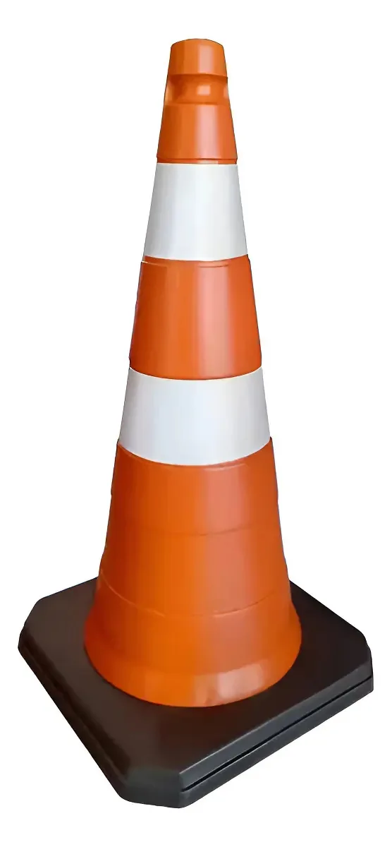 Cone Sinalização 75cm Laranja Branco Base Plástica Preto Plastcor 2 Fitas Refletivas