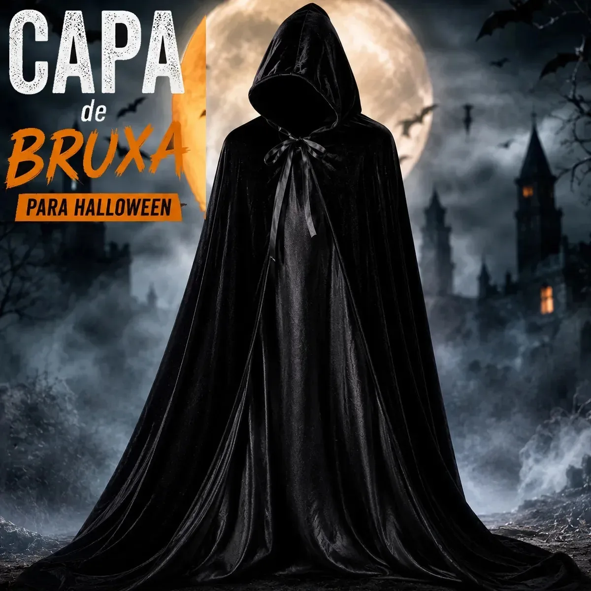 Capa De Bruxa Vampiro Drácula Com Capuz Halloween Pânico Luxo Fantasia Halloween Cetim Sambalelê Artigos Para Festas E Descartáveis