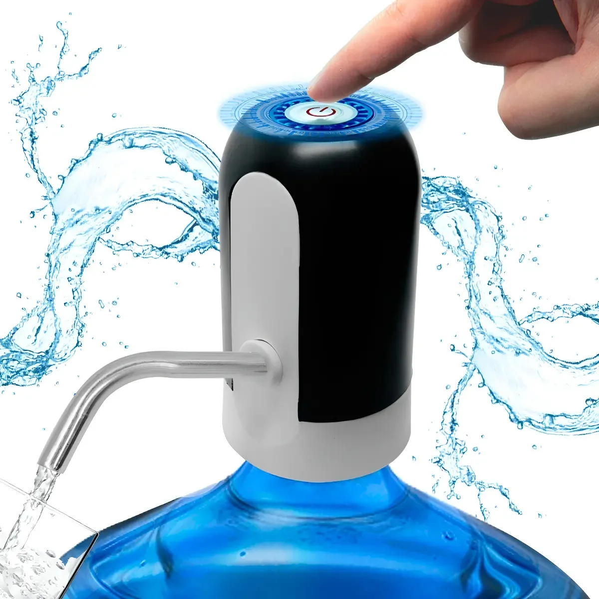 Bomba Elétrica para Garrafão de Água 20L Recarregável USB Preto/Branco Bebedouro Automatico FLAR IMPORT