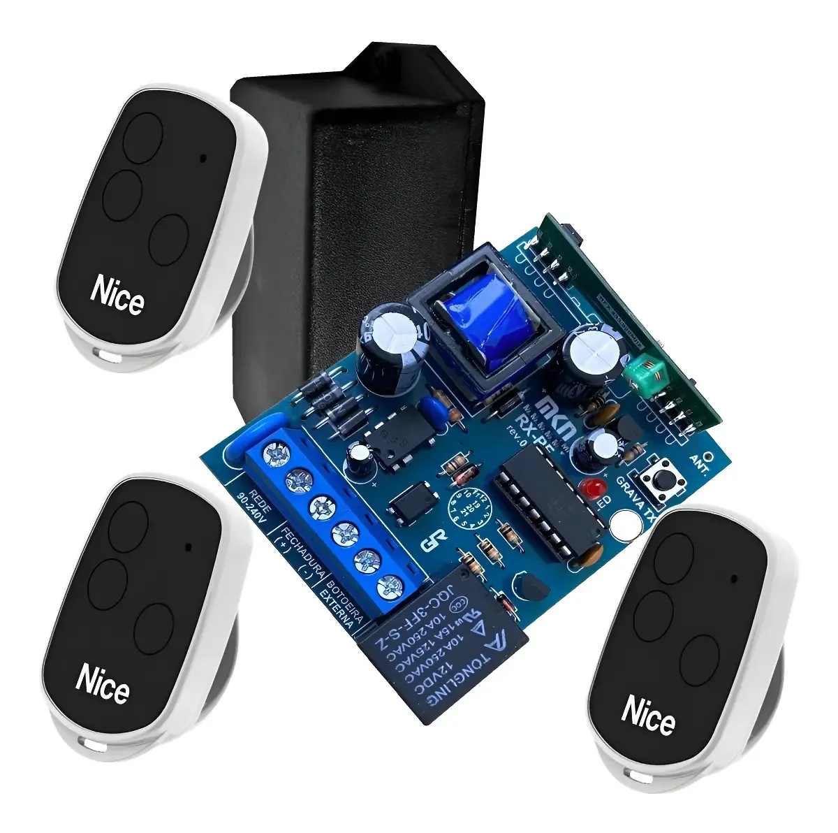 Módulo Receptor MKN 433 MHz 12V Com 3 Controles Remotos Sem Fio