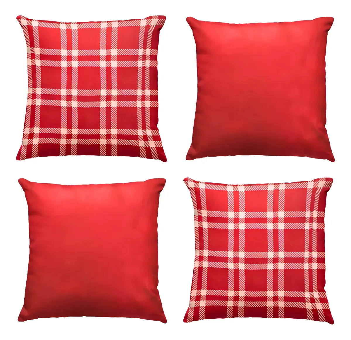 Kit 4 Capas Almofada Xadrez Vermelha Natal 45x45cm Jacquard BEMBOM
