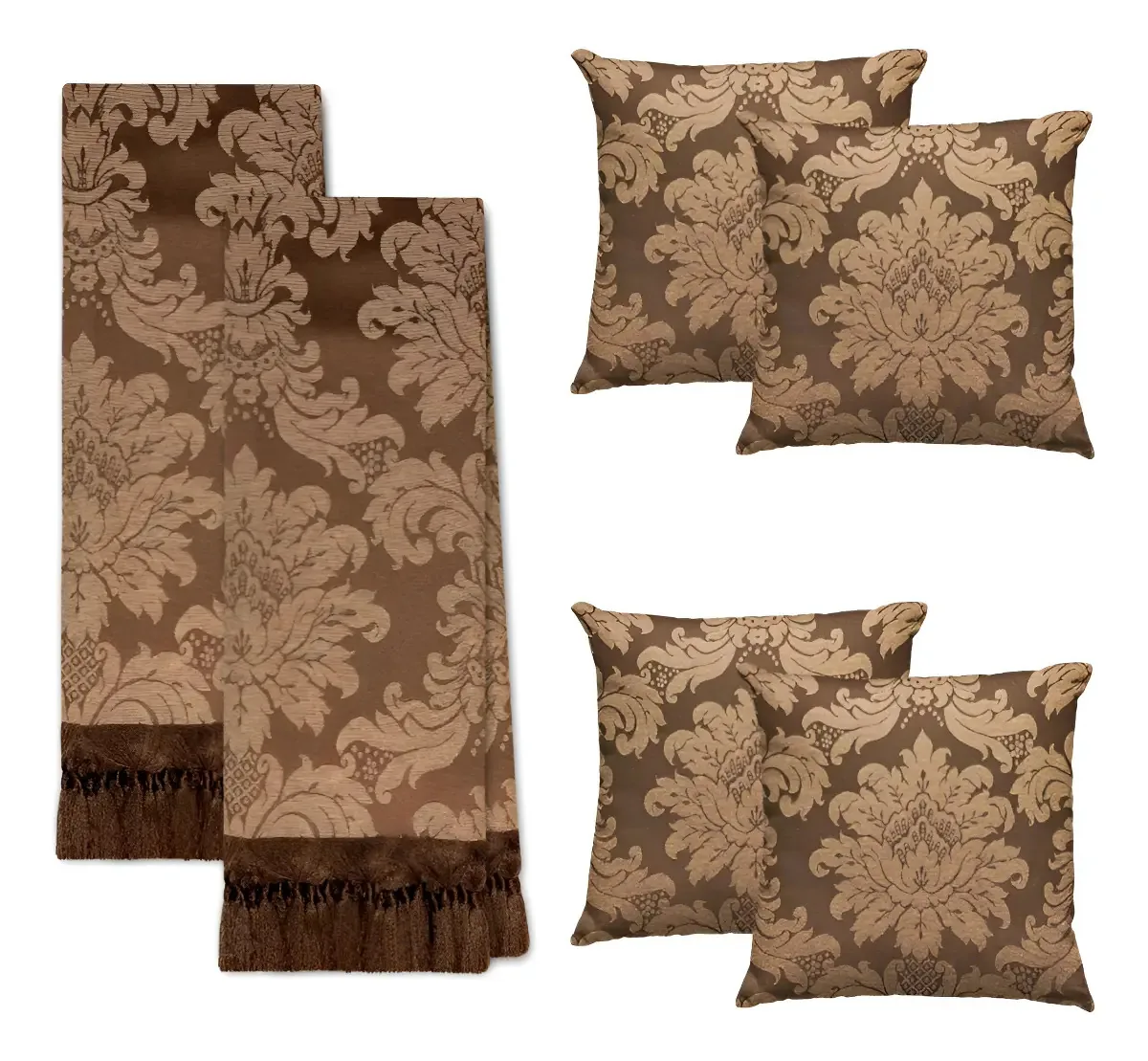 Jogo de Mantas para Sofá Bembom Tecidos Marrom Bege Jacquard 2 e 3 Lugares Com 4 Capas De Almofadas