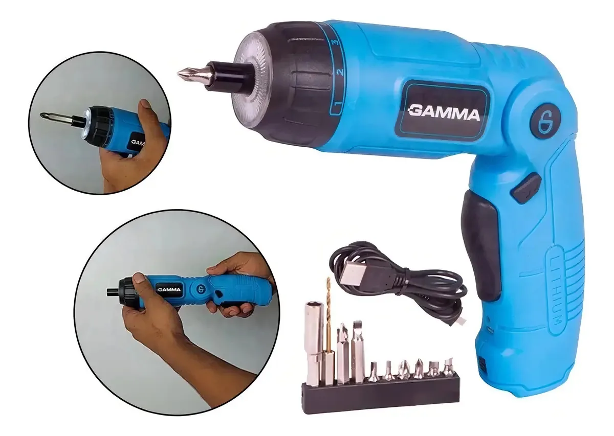 Parafusadeira Bateria Angular Gamma Bivolt Dobrável G12104 Cor Azul