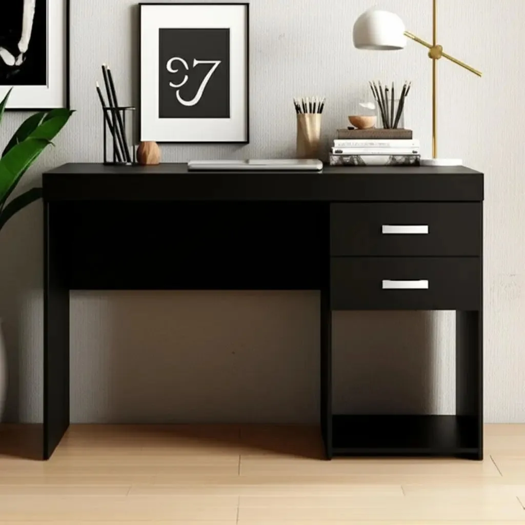 Escrivaninha Politorno Malta 2 cajones mdp, mdf de 120cm x 75.5cm x 46.5cm preto Fosco, Verniz UV texturizado