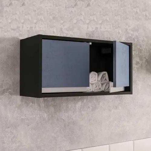 Armário Aéreo Para Lavanderia Una 2 Portas Preto/azul Vel Cor Preto