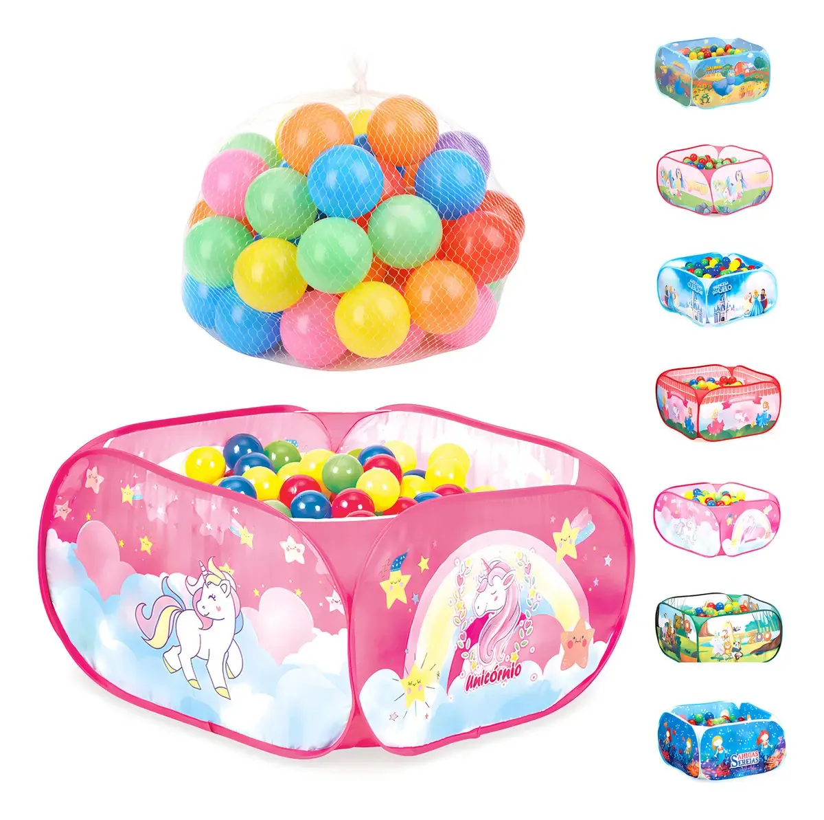 Piscina De Bolinhas Infantil Menina Com 40 Bolas Colorida Cor Unicornio