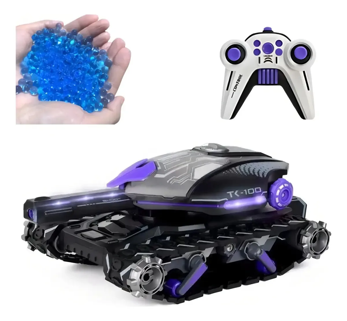 Tanque Controle Remoto Water Bomb Led Preto Lança Bolinhas Gel 360 Graus
